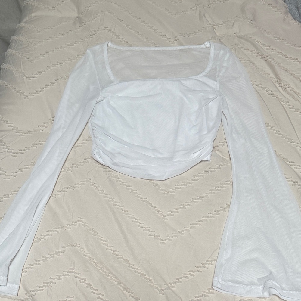 SHEIN White Mesh Long Sleeve Blouse